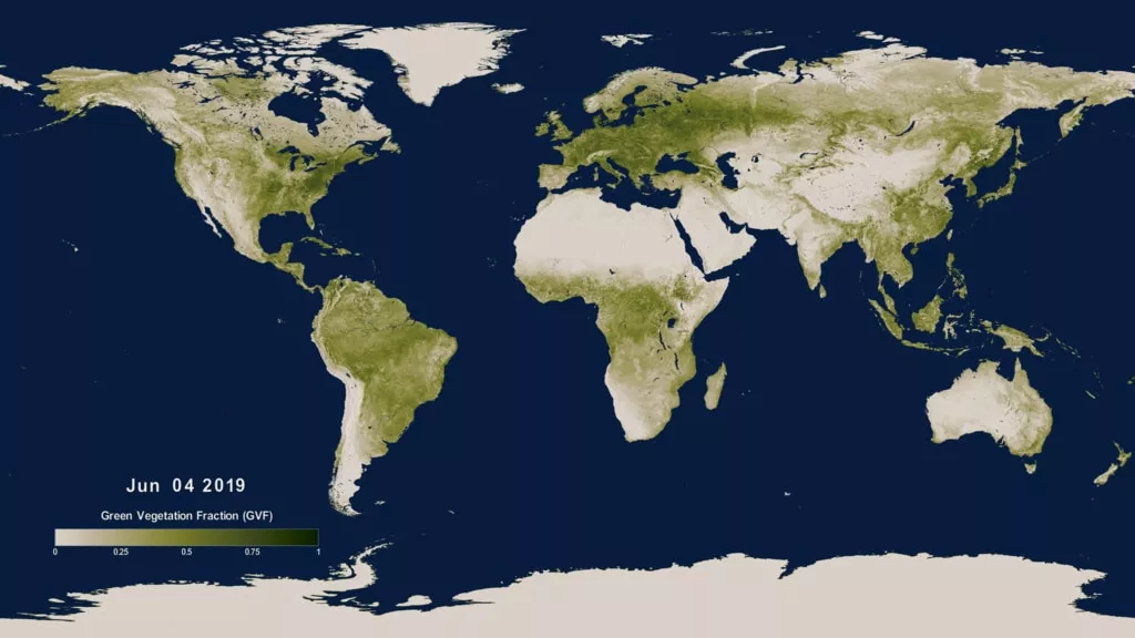 Map of the world, with enhanced areas of green