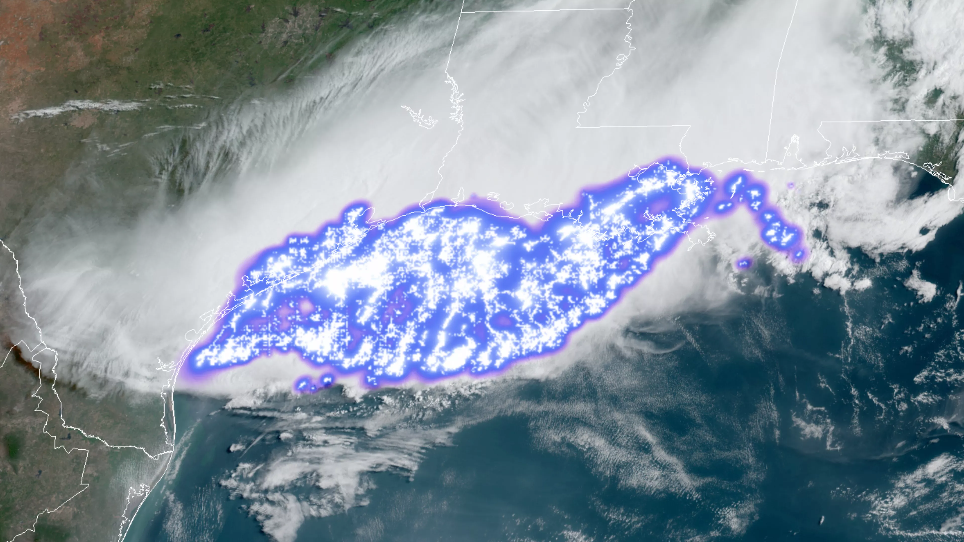 Image of lightening around the Gulf Coast.