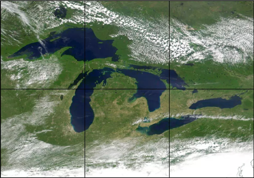 VIIRS Satellite image over the Great Lakes area during Summer.