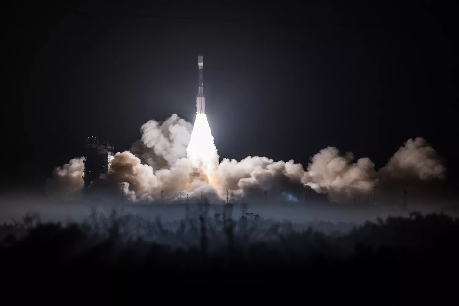 Nighttime photo of JPSS 1 liftoff. 